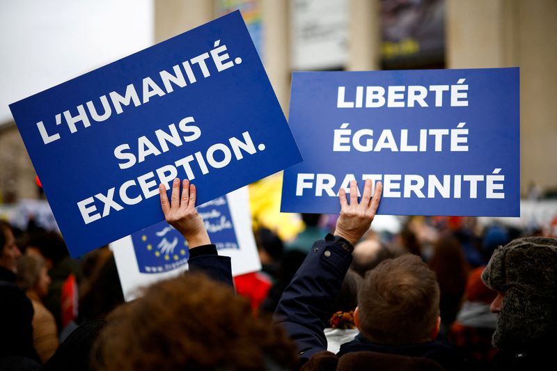 Citizen march against the immigration law, surnamed “Darmanin law”, in Paris